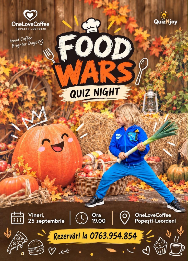 Afiș Food Wars Quiz Night, eveniment One Love Coffee Popești-Leordeni